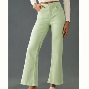 Pilcro the yaya mid rise crop flare jeans in color soft aloe.